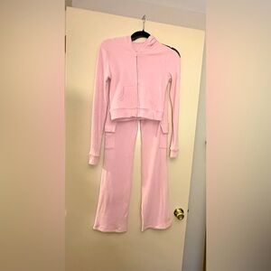 Ribbed flare cargo Pink Women 2piece set